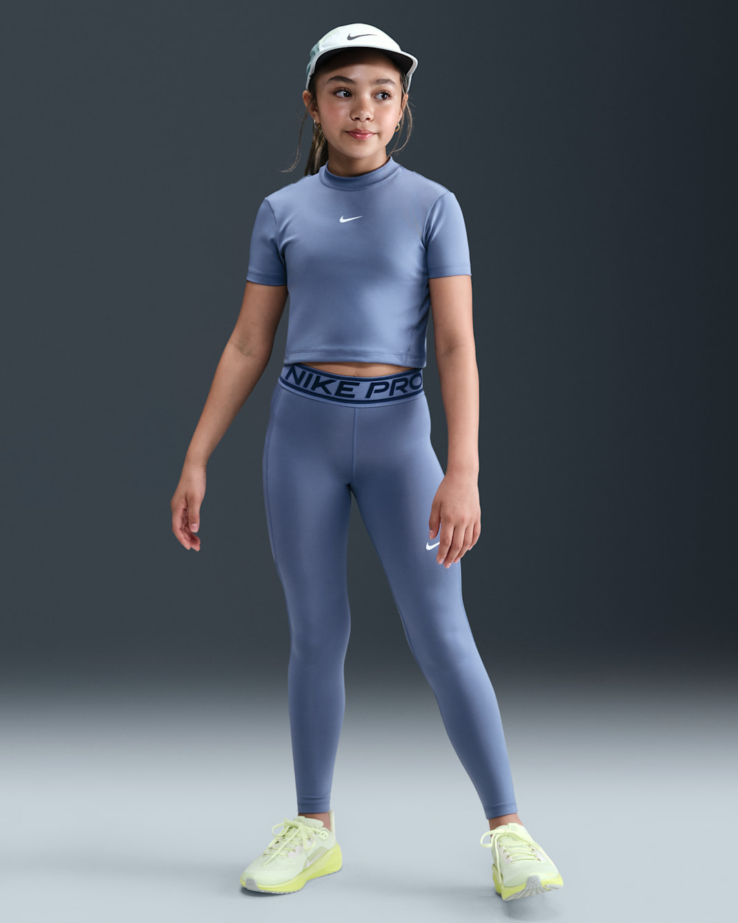 Nike Pro Normal Belli Kız Çocuk Taytı - World Indigo/Midnight Navy/Beyaz