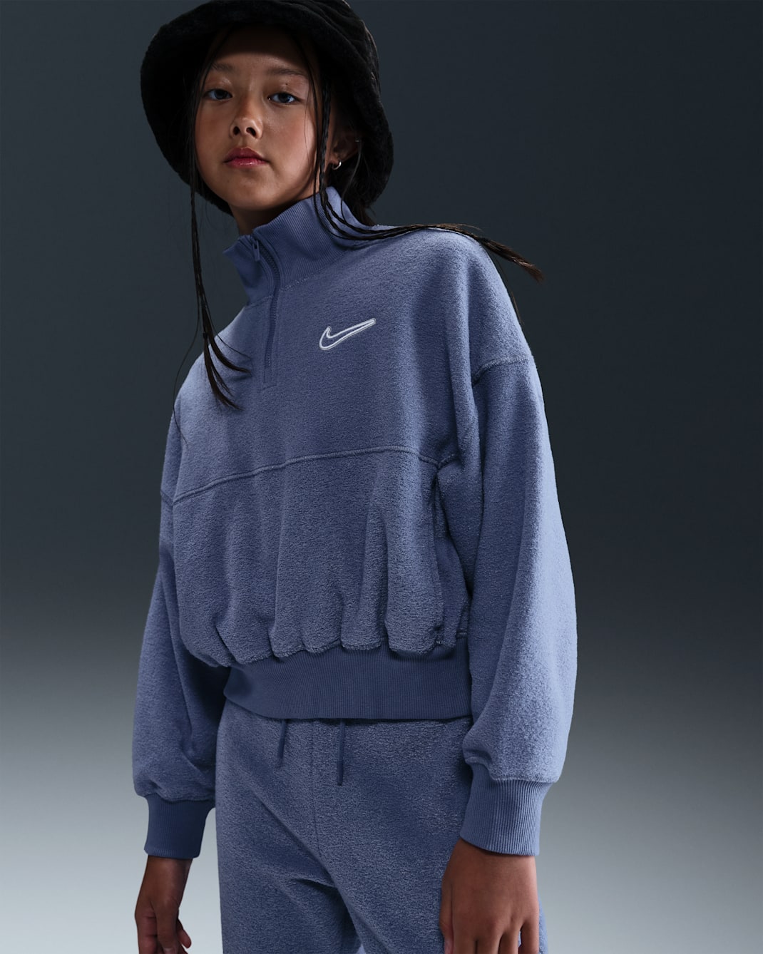 Nike Sportswear Older Kids' (Girls') Long-Sleeve Fleece Top - World Indigo/White