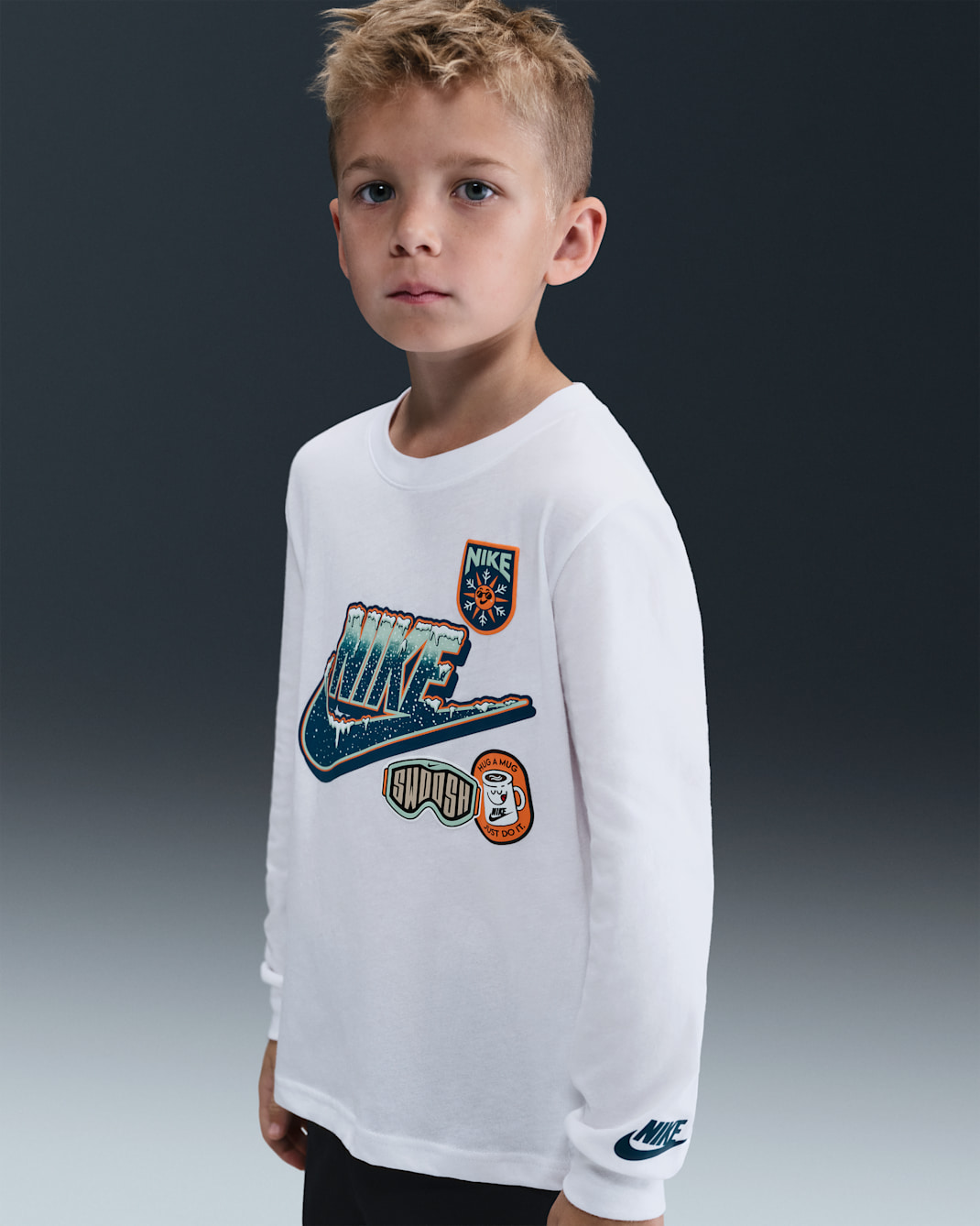 Playera de manga larga Snow Day para niños talla pequeña Nike - Blanco
