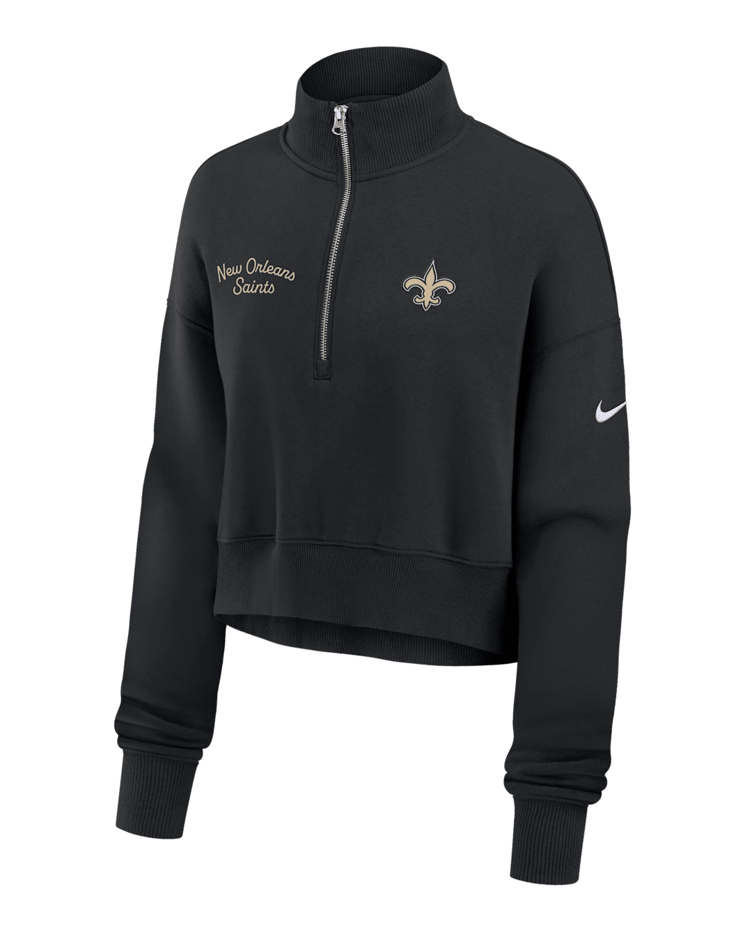 New Orleans Saints Phoenix Women's Nike NFL Cropped 1/4-Zip Crew - Black