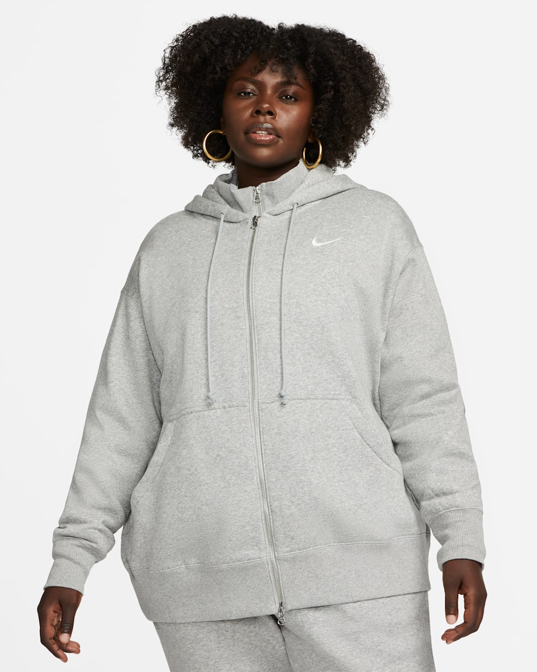 Nike Sportswear Phoenix Fleece Women's Oversized Full-Zip Hoodie (Plus Size) - Dark Grey Heather/Sail