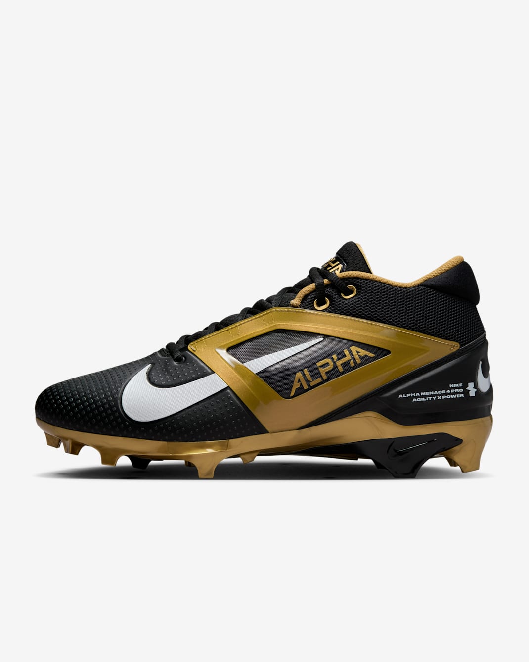 Nike Alpha Menace 4 Pro Football Cleats - Black/Metallic Gold/White
