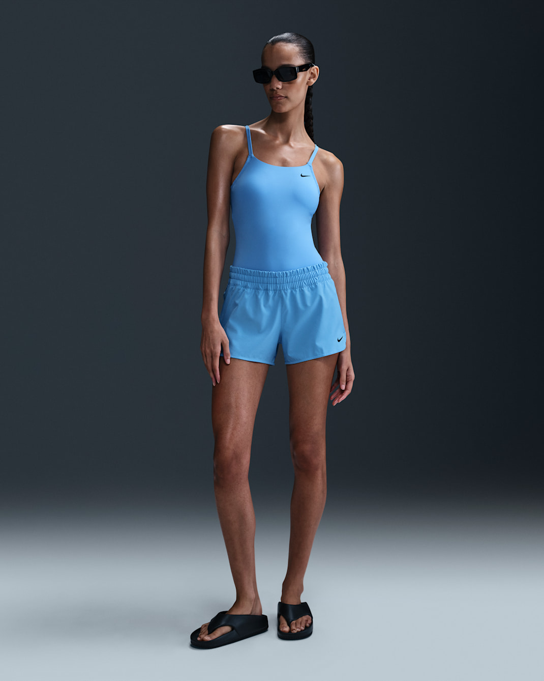 Shorts para salida de baño para mujer Nike Swim - Azul universitario/Negro