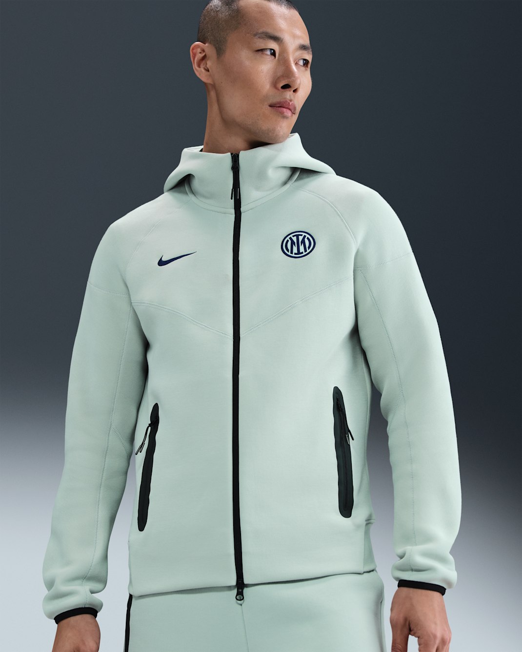 Felpa in fleece Nike Football con cappuccio e zip a tutta lunghezza Inter Tech Fleece Windrunner – Uomo - Grey Haze/Blue Void