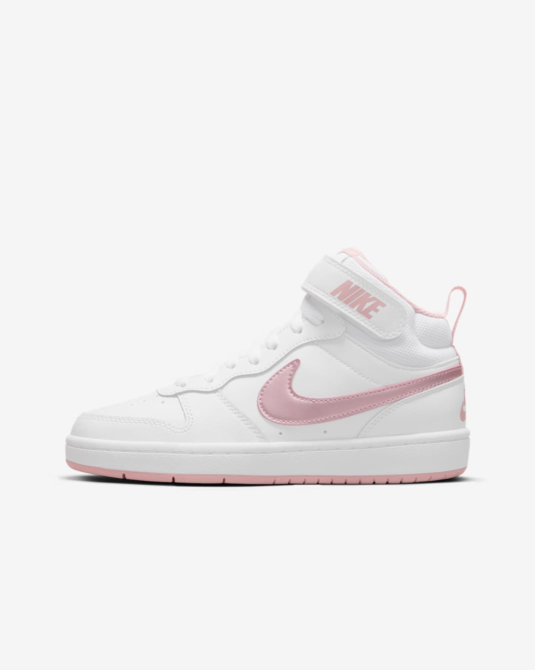 Tenis para niños grandes Nike Court Borough Mid 2 - Blanco/Rosa vidrio