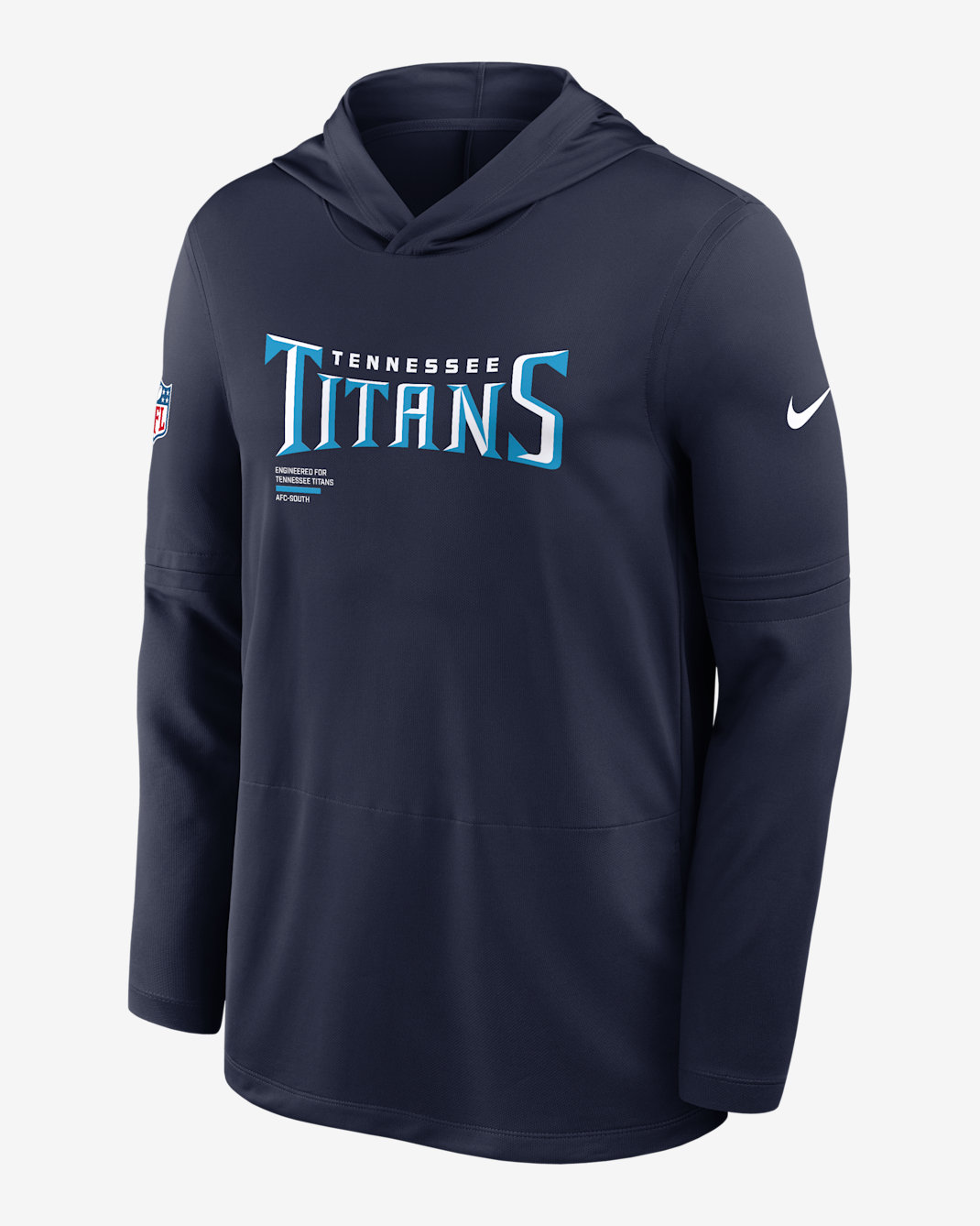 Playera de manga larga Nike Dri-FIT de la NFL con gorro para hombre Tennessee Titans Pure Fury Sideline - Azul marino