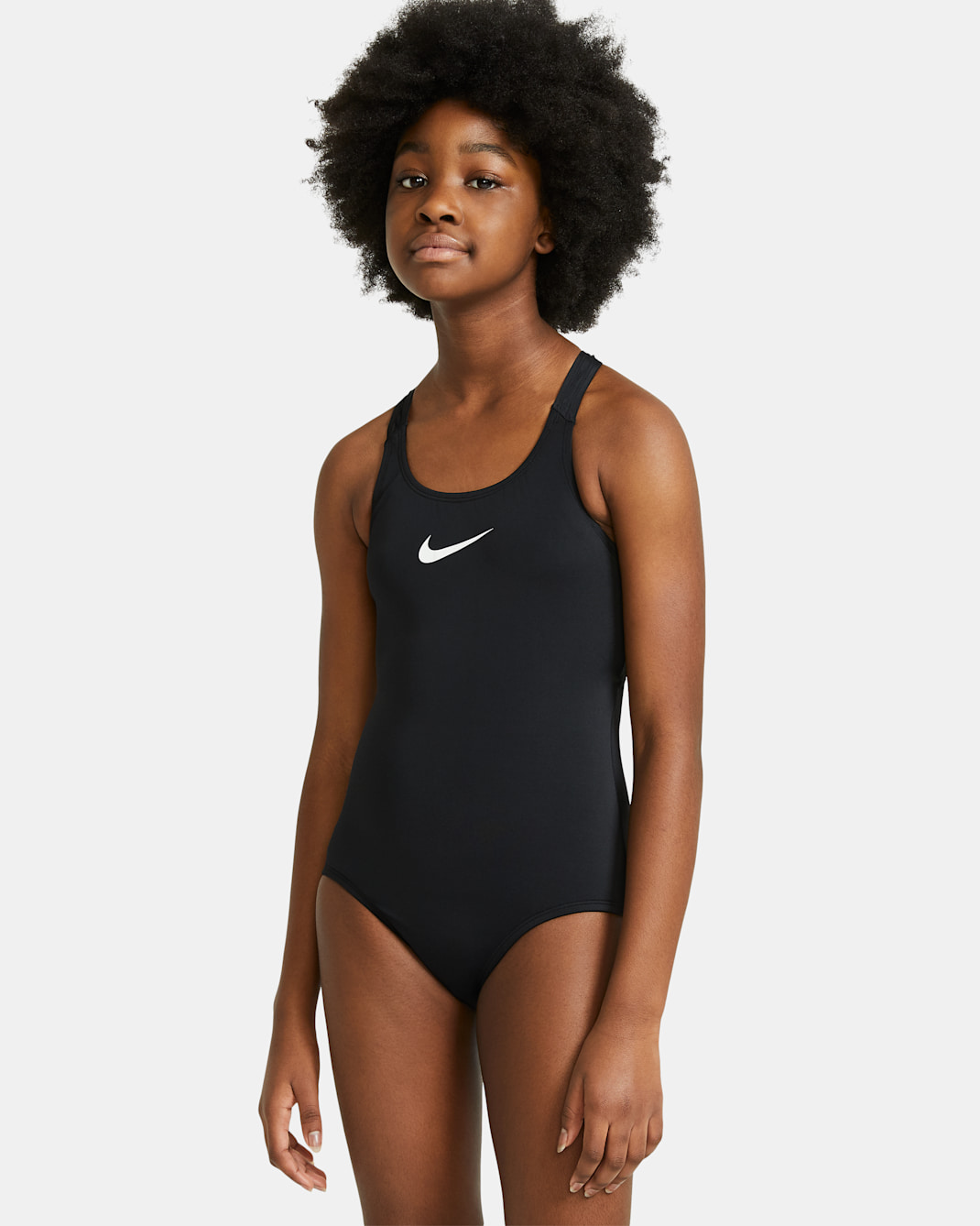 Nike Essential Banyador d'una peça amb un disseny d'esquena creuada - Nena - Negre/Blanc