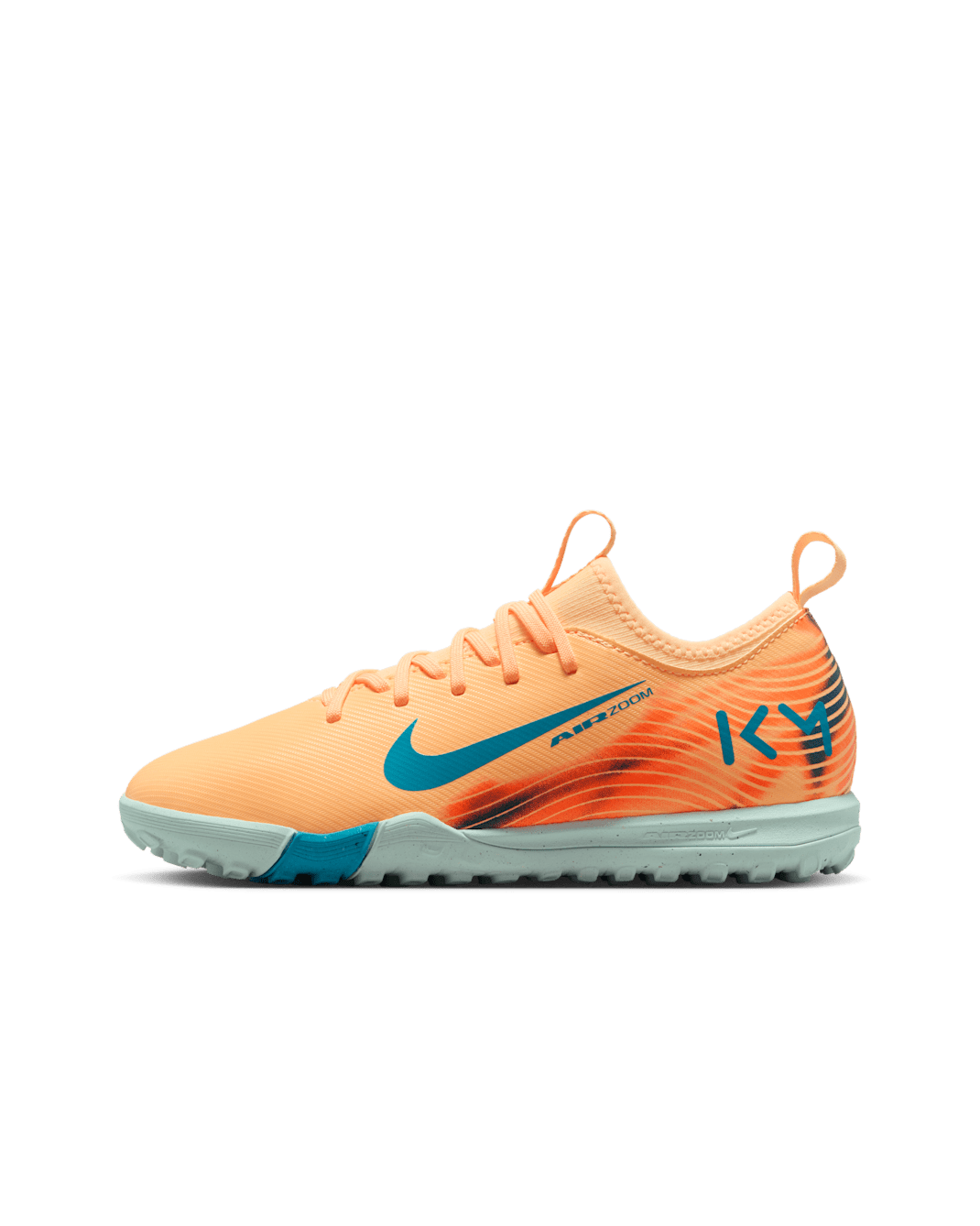 Nike Jr. Mercurial Vapor 16 Academy 'Kylian Mbappé' Older Kids' Turf Low-Top Football Shoes - Melon Tint/Igloo/Neo Turquoise