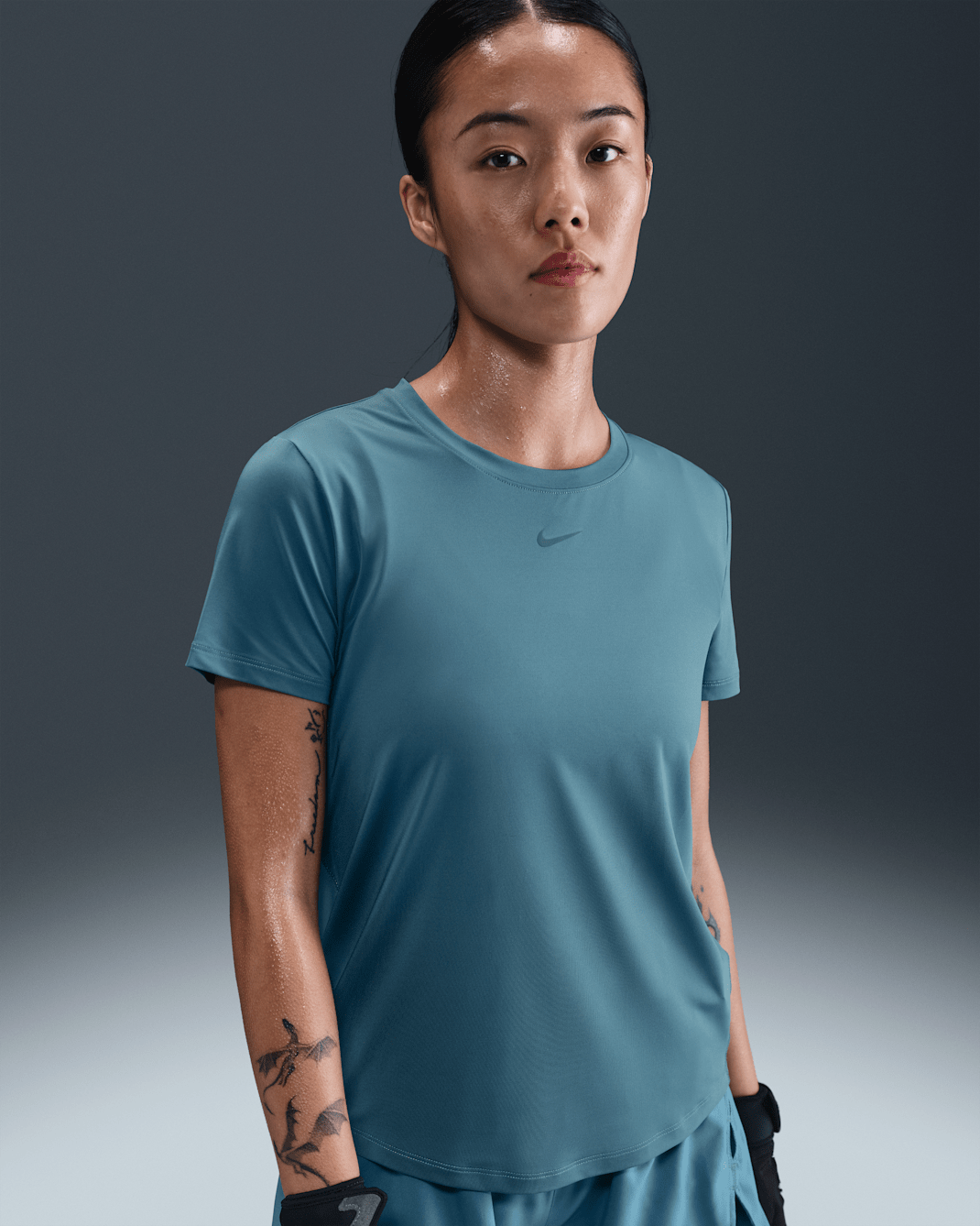 Nike One Classic Women's Dri-FIT Short-Sleeve Top - Smoky Blue/Black