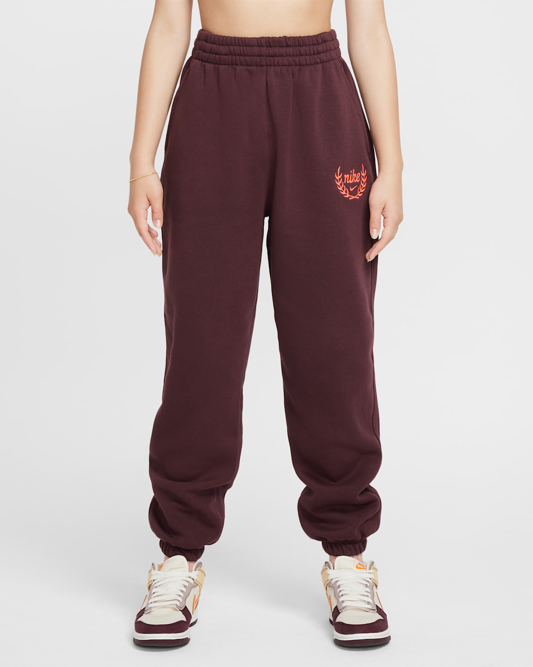 Nike Sportswear Club Fleece Girls' Loose Pants - Burgundy Crush/Hot Punch