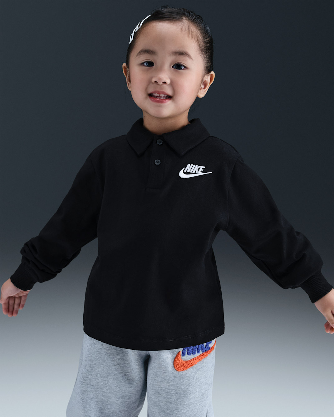 나이키 리틀키즈 긴팔 폴로 - 블랙