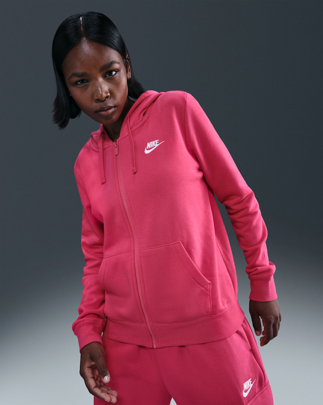 Nike Sportswear Club Fleece Women's Full-Zip Hoodie - Rush Pink/White