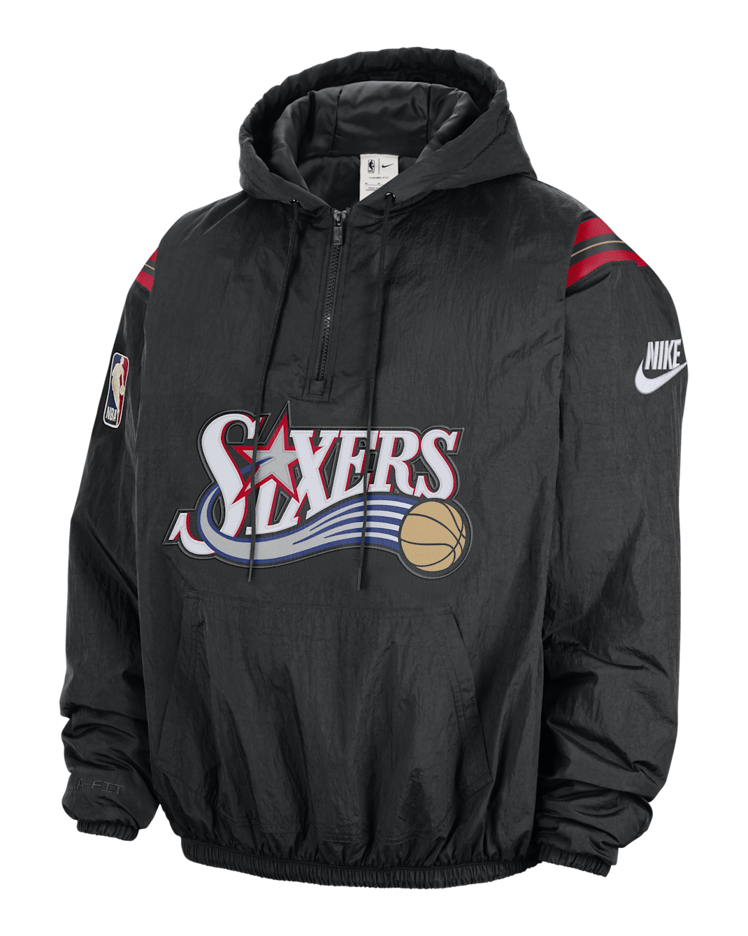 Philadelphia 76ers Hardwood Clasics Men's Nike Therma-FIT NBA 1/2-Zip Hoodie - Black/Black