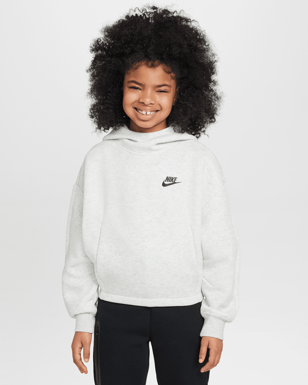 Nike Sportswear Tech Fleece Girls' Oversized Hoodie - Light Grey/Heather/Black