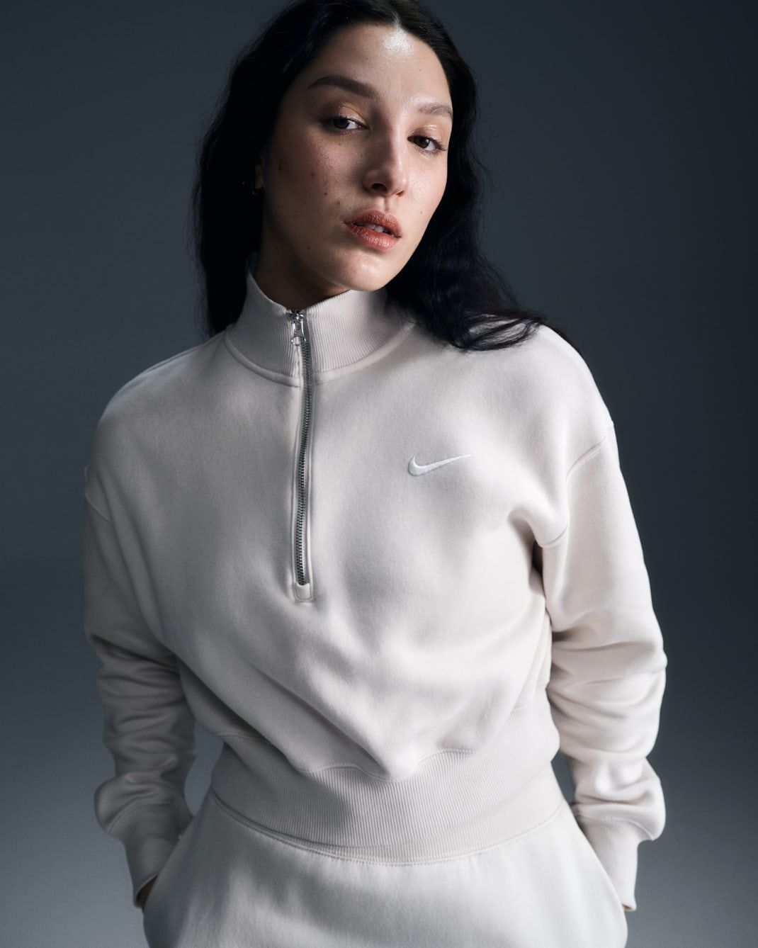 Nike Sportswear Phoenix Fleece Women's 1/4-Zip Cropped Sweatshirt - Light Orewood Brown/Sail