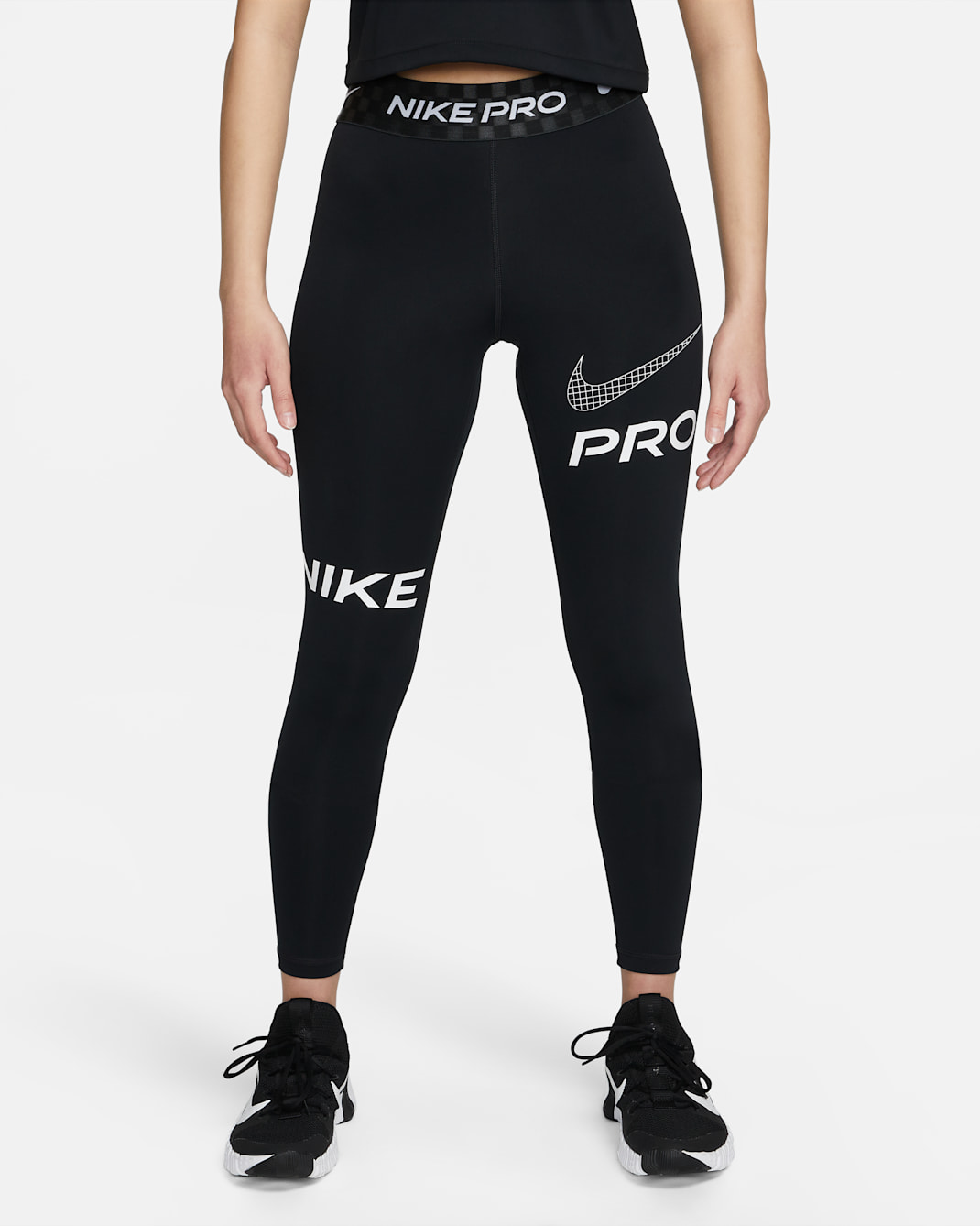 Nike Pro Dri-FIT Women's Mid-Rise Full-Length Graphic Training Leggings - Black/Anthracite/White