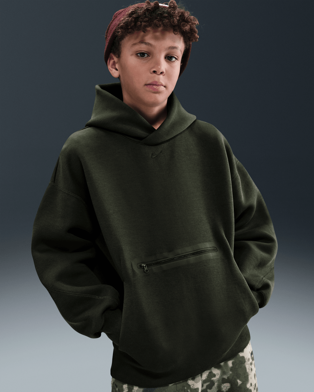 Nike Sportswear Tech Fleece Big Kids' (Boys') Oversized Pullover Hoodie - Sequoia/Black