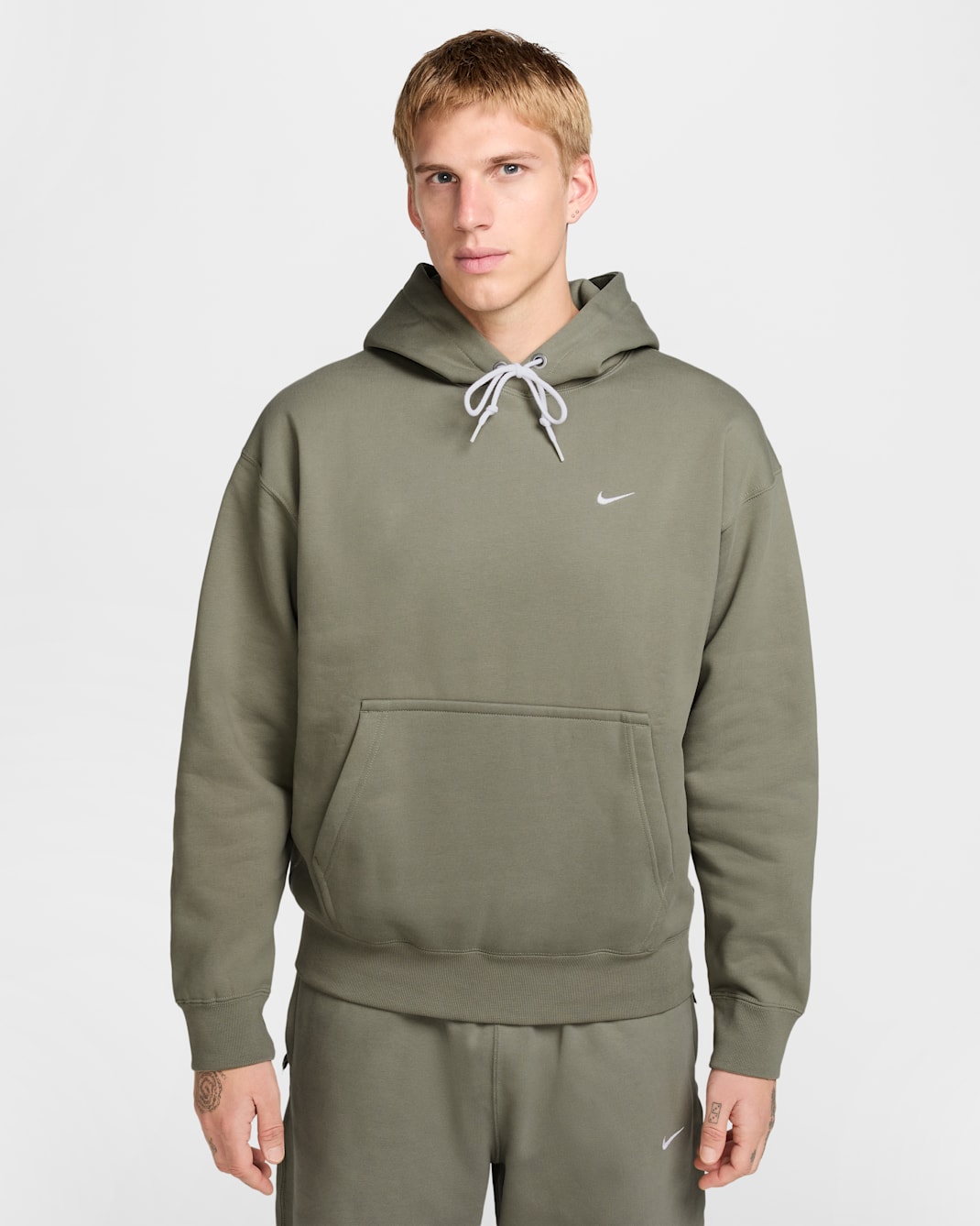 Nike Solo Swoosh Men's Fleece Pullover Hoodie - Light Army/White