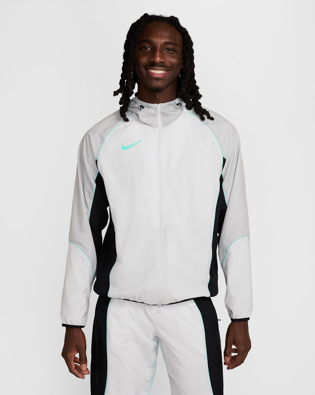 Nike Strike+ Men's Water-Repellent Hooded Soccer Jacket - Photon Dust/Light Smoke Grey/Black/Dynamic Turquoise
