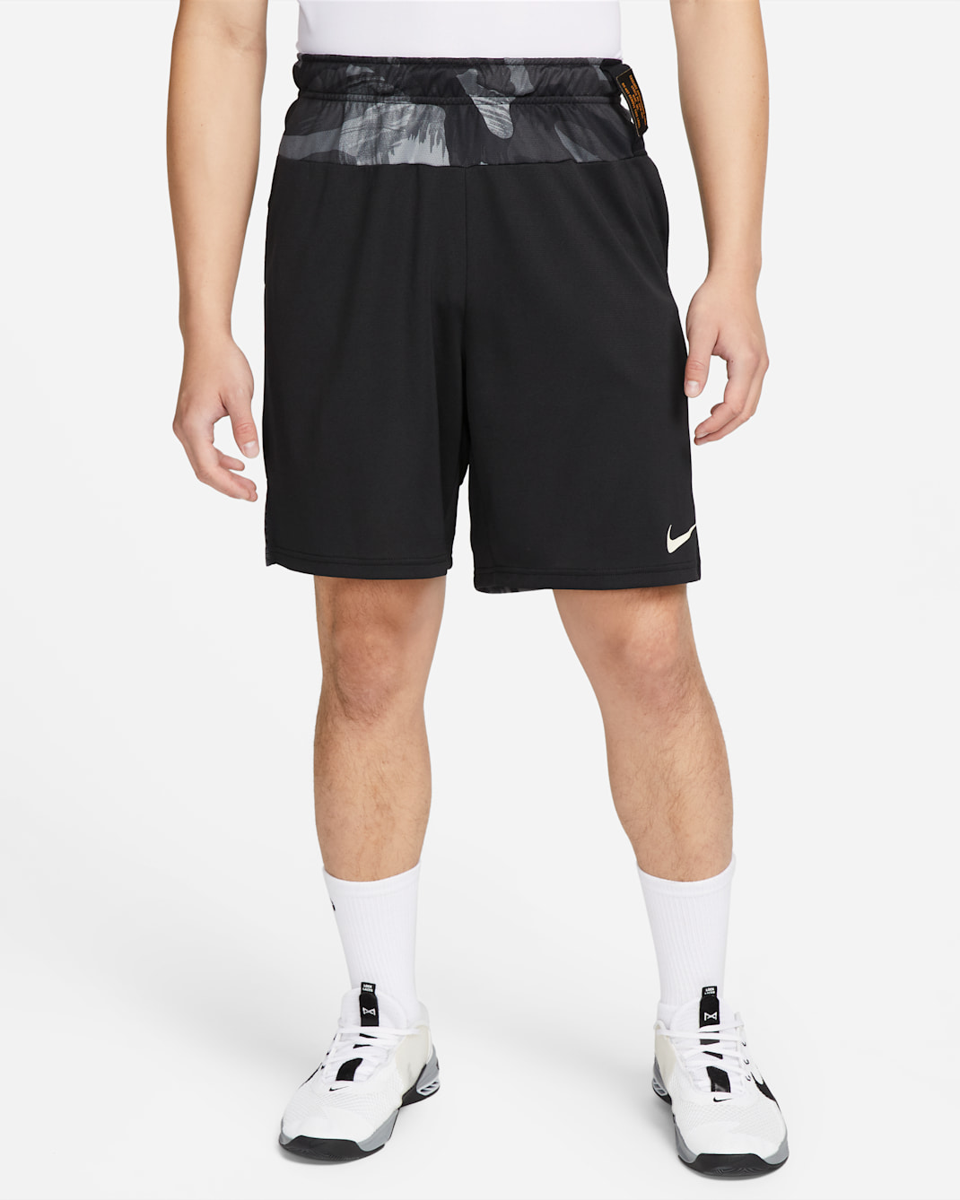 Nike Dri-FIT Men's Knit Camo Training Shorts - Black/Black/Coconut Milk