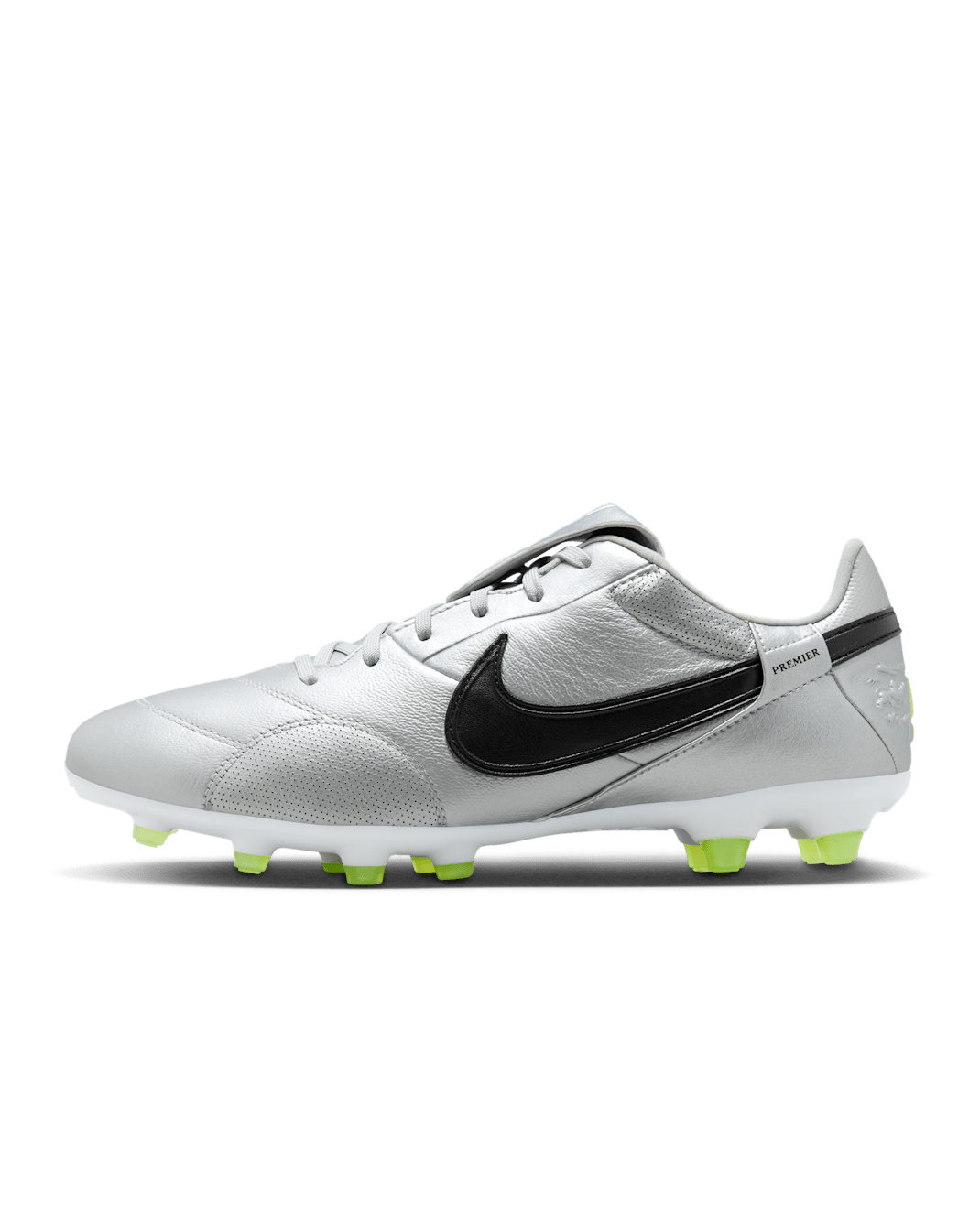 NikePremier 3 天然偏硬草地足球釘鞋 - Metallic Silver/Volt/黑色