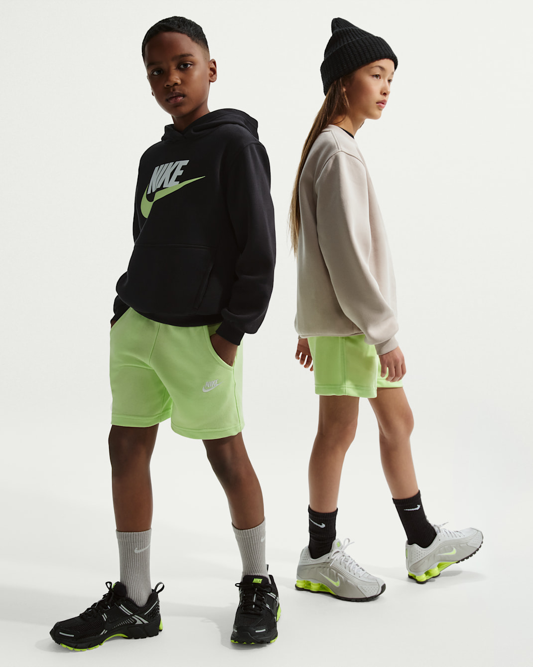 Nike Sportswear Club Fleece Big Kids' French Terry Shorts - Light Liquid Lime/White