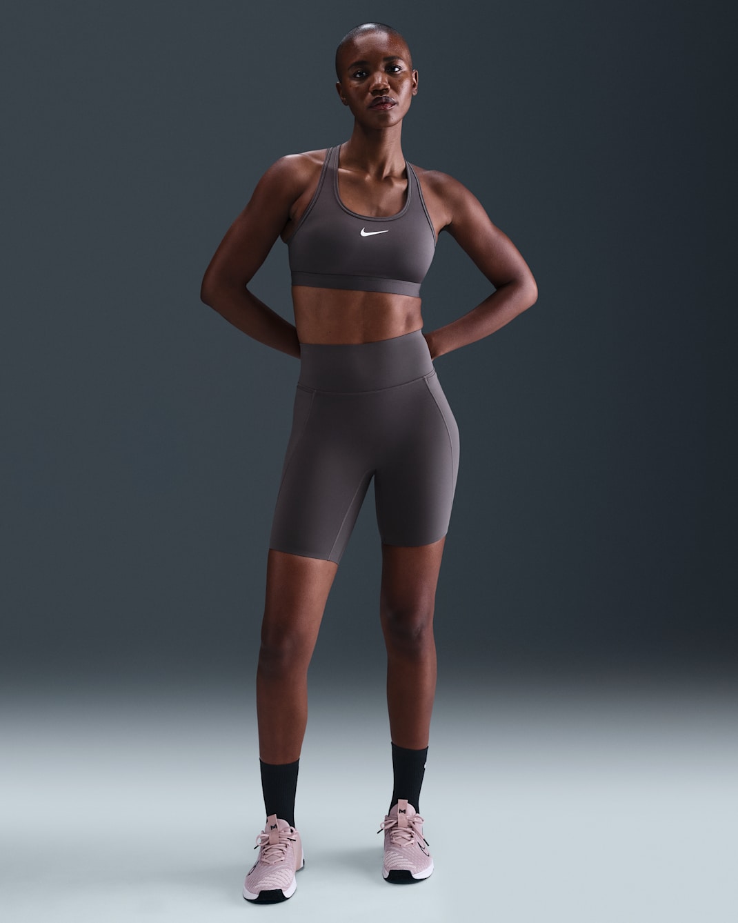Nike Universa Women's High-Waisted 20.5cm (approx.) Biker Shorts with No Front Seam - Thunder Grey/Thunder Grey/Dark Shadow