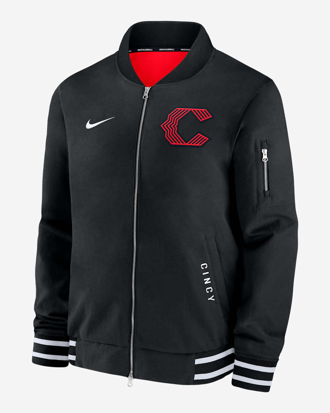 Cincinnati Reds Authentic Collection City Connect Men's Nike MLB Full-Zip Bomber Jacket - Black