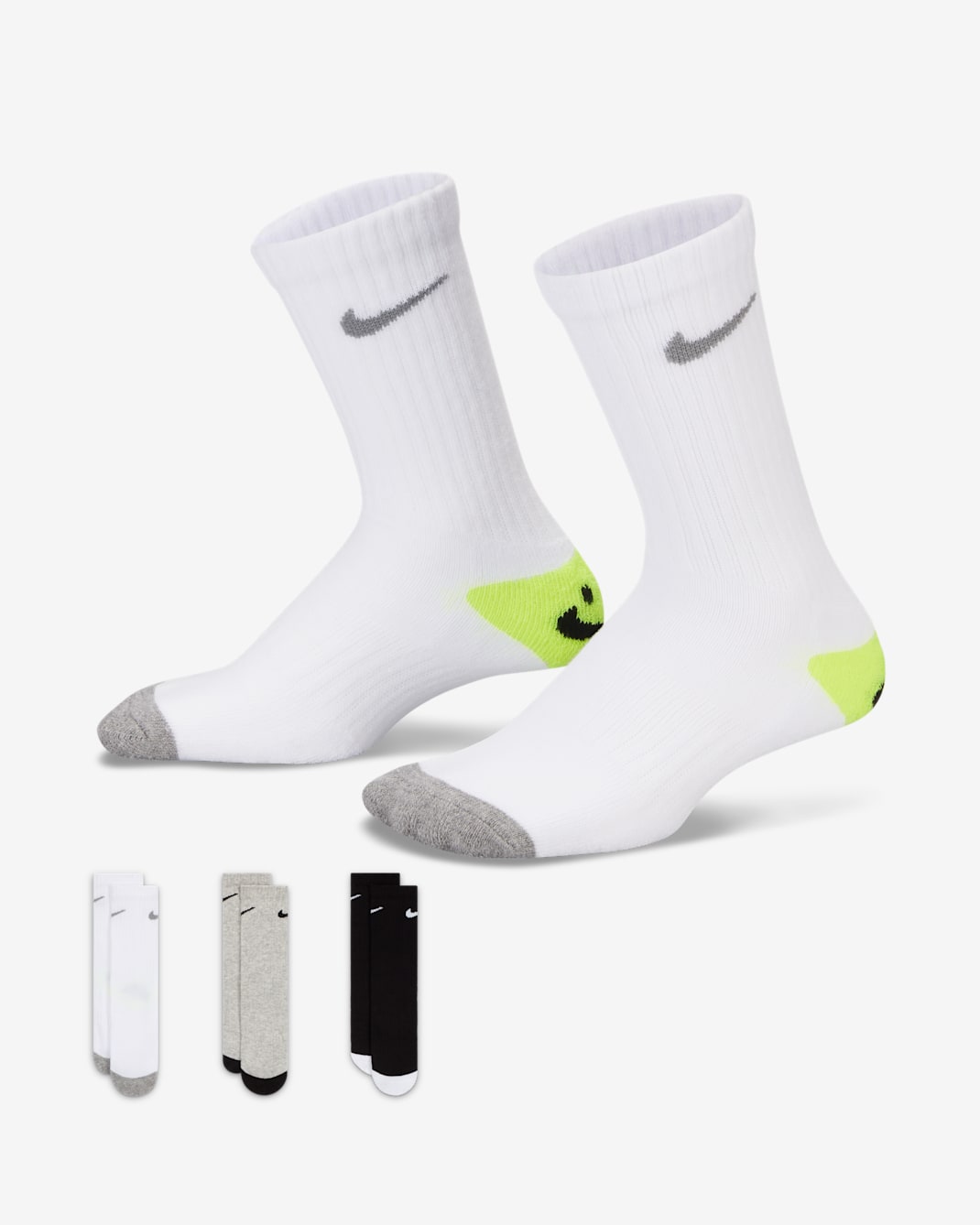 나이키 스마일리 크루 삭스(6켤레) 리틀키즈 드라이 핏 양말 - 그레이 헤더
