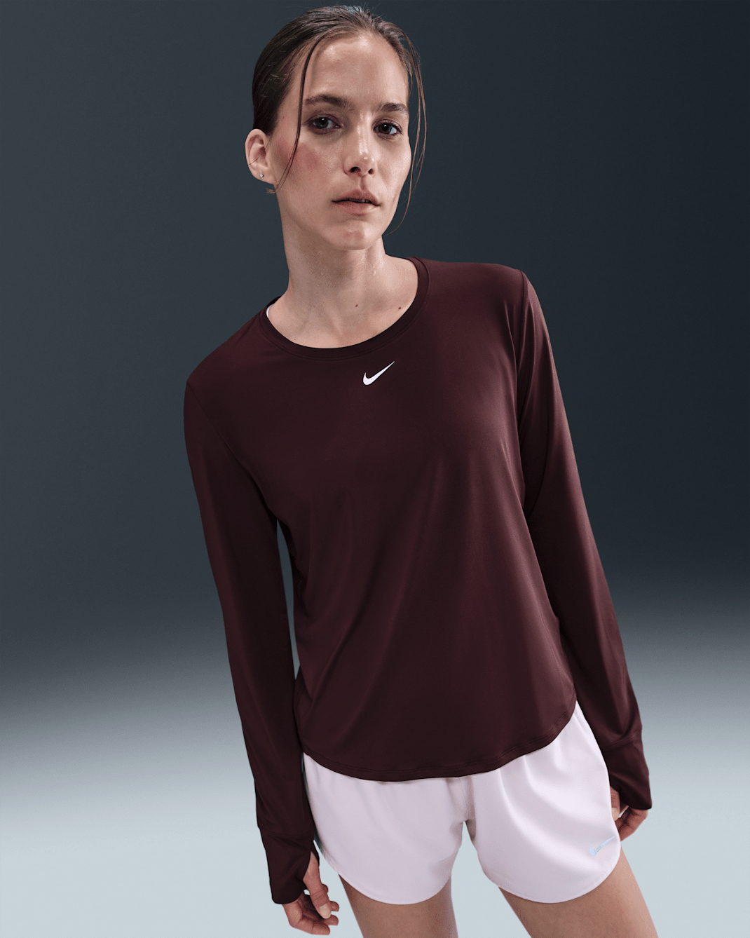 Nike One Classic Women's Dri-FIT Long-Sleeve Top - Burgundy Crush/White