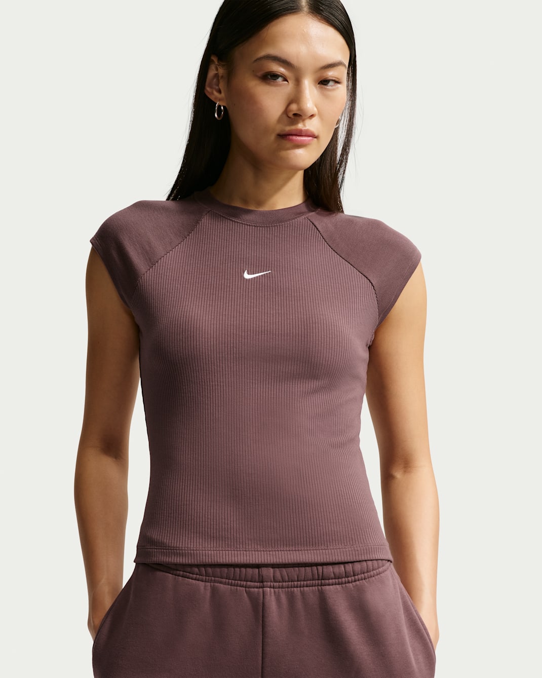 Nike Sportswear Chill Knit Women's Tight Short-Sleeve Ribbed Top - Tattoo/Sail