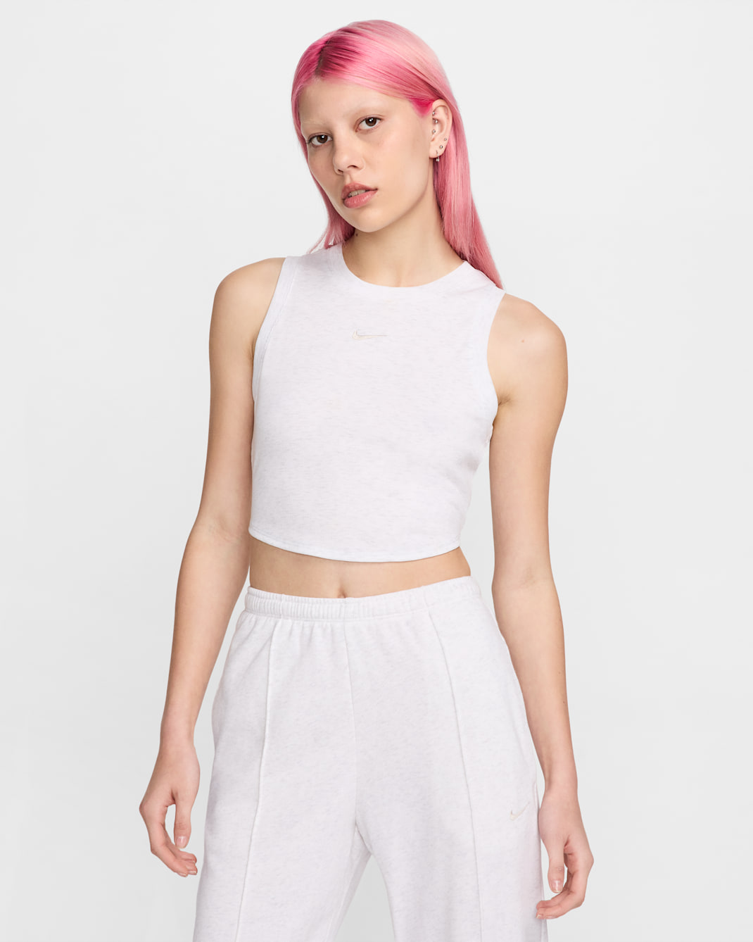 Nike Sportswear Chill Knit Women's Tight Cropped Mini-Rib Tank Top - Birch Heather/Light Orewood Brown