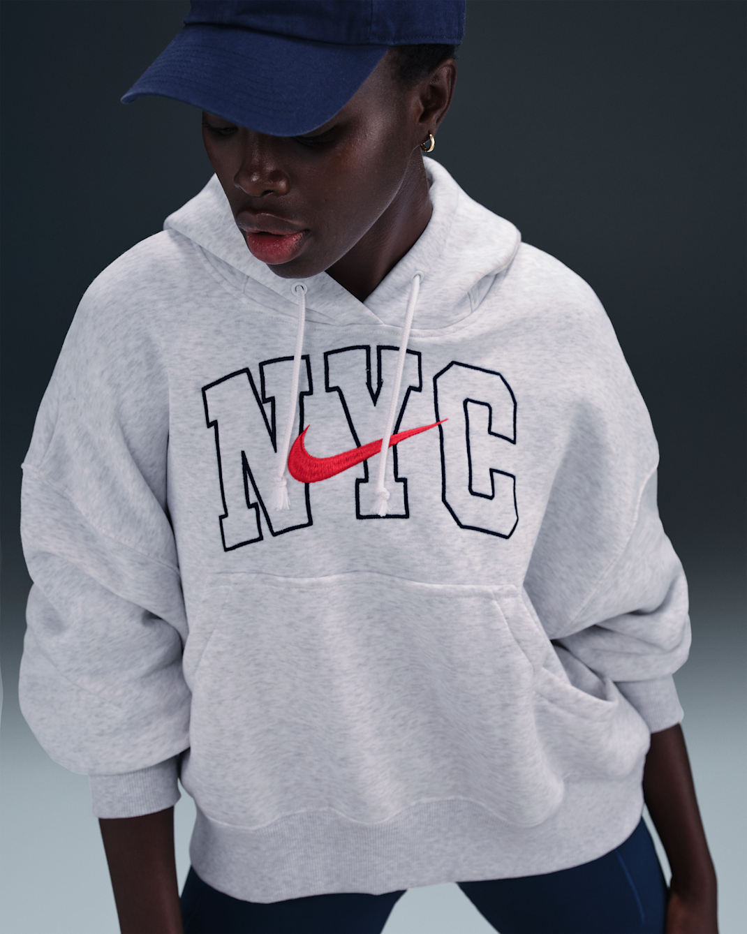 Nike Sportswear Phoenix Fleece Women's Over-Oversized Hoodie - Birch Heather/University Red/Midnight Navy