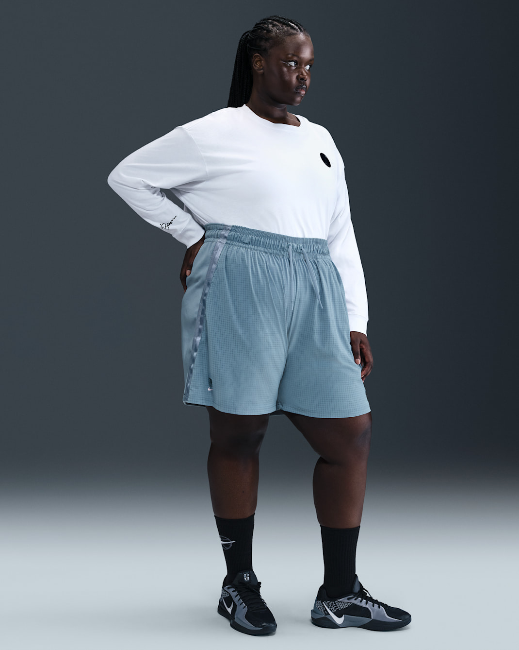Shorts de básquetbol talla grande Sabrina - Pizarra cenizo/Pizarra cenizo/Espuma rosa