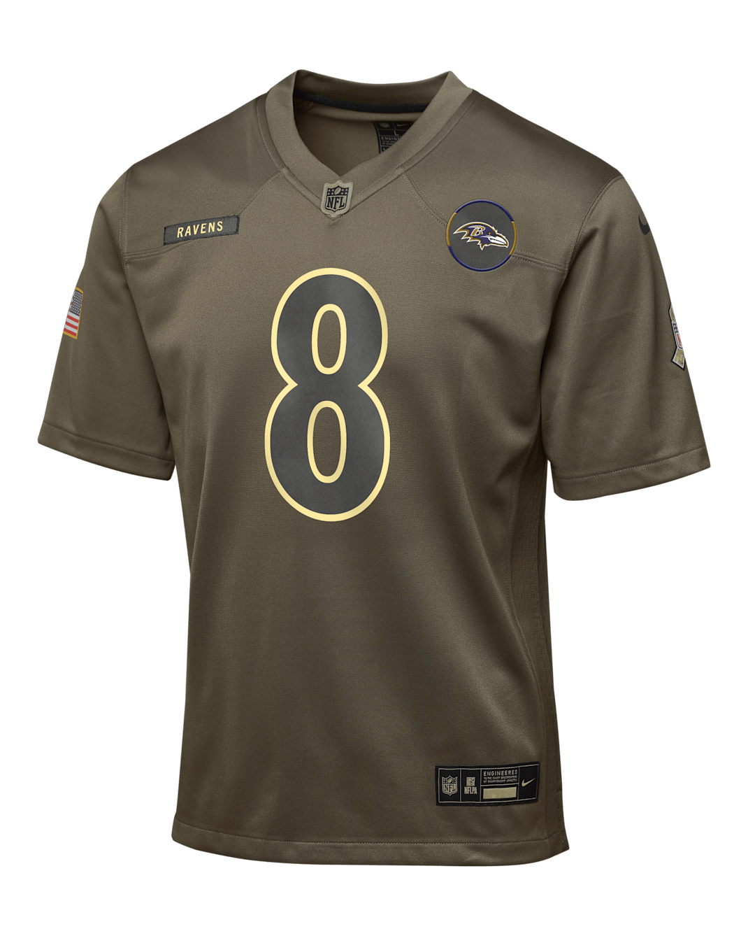 Jersey para niños talla grande Nike de la NFL Game de Lamar Jackson de los Baltimore Ravens Salute to Service - Oliva