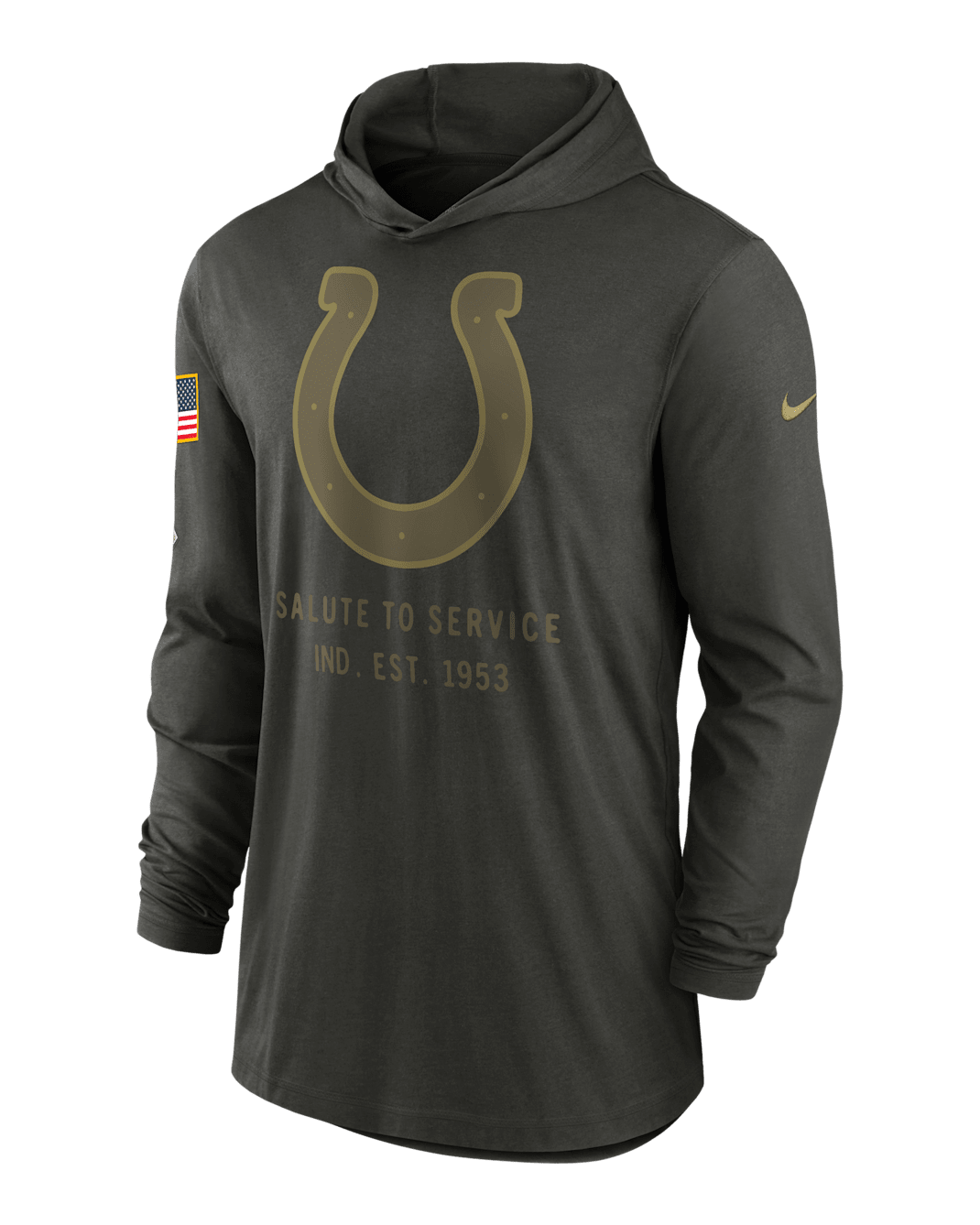 Indianapolis Colts Salute to Service Sideline Men’s Nike Dri-FIT NFL Long-Sleeve Hooded Top - Forest Green