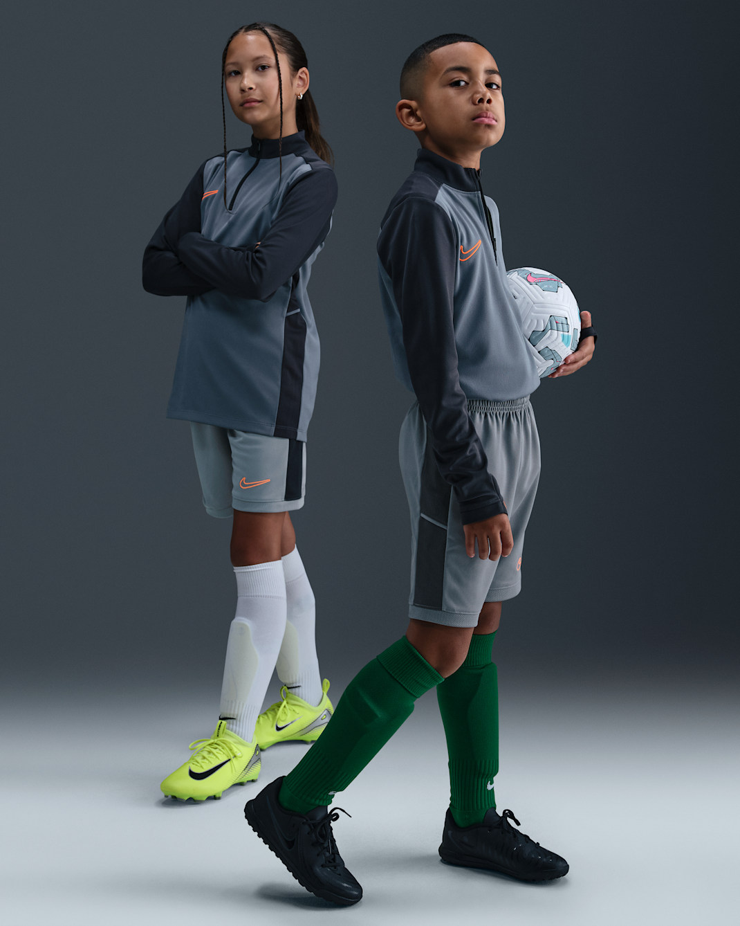 Shorts de fútbol Dri-FIT de 18 cm para niños talla grande Nike Academy - Gris azulado/Antracita/Naranja total