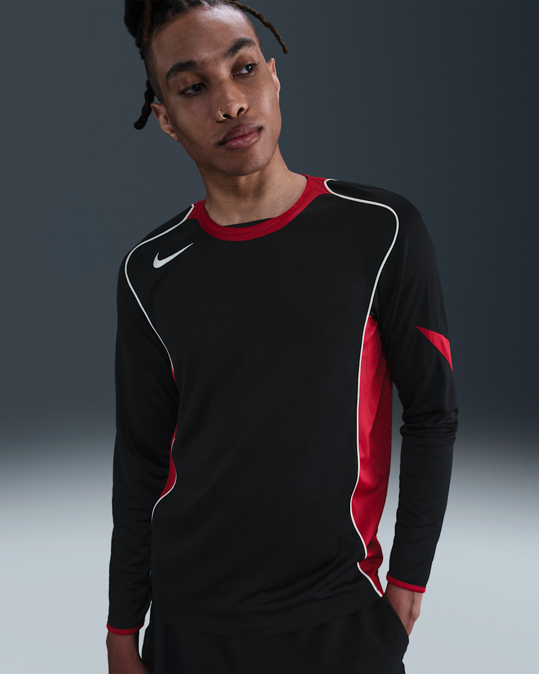 Nike Total 90 Men's Dri-FIT Long-Sleeve Soccer Top - Black/Gym Red/Sail/Sail