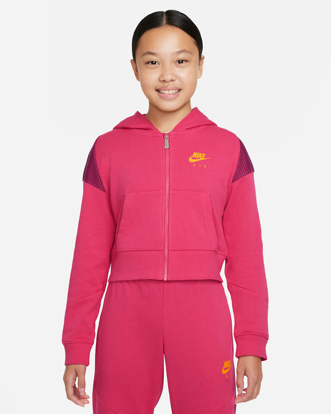 Nike Air Older Kids' (Girls') French Terry Full-Zip Hoodie - Rush Pink/Sangria/Dark Sulphur