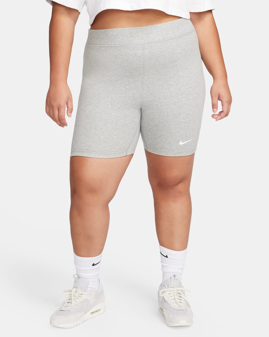 Nike Sportswear Classic Women's High-Waisted 8" Biker Shorts (Plus Size) - Dark Grey Heather/Sail