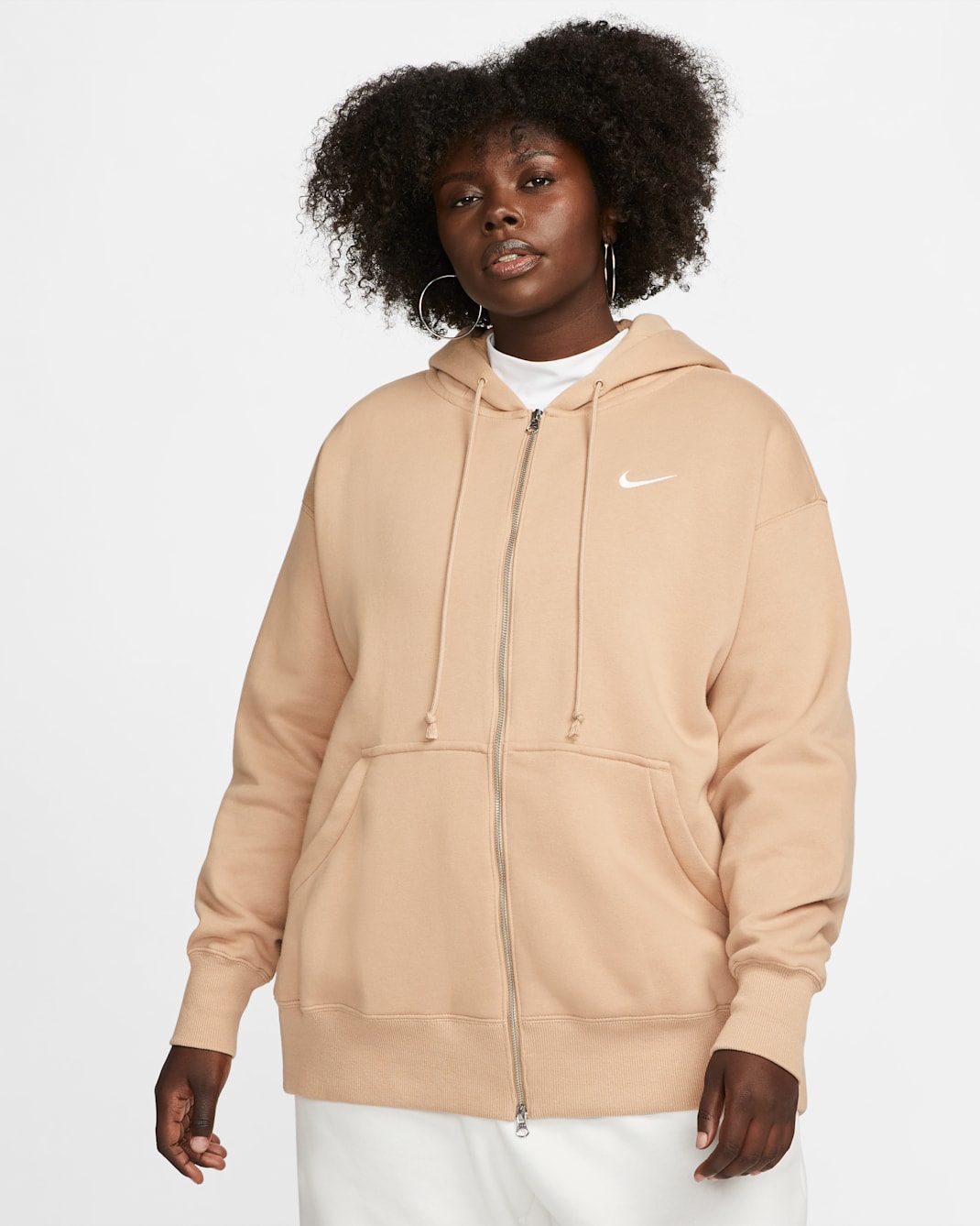 Sudadera con gorro con cierre completo oversized para mujer Nike Sportswear Phoenix Fleece (talla grande) - Cáñamo/Vela