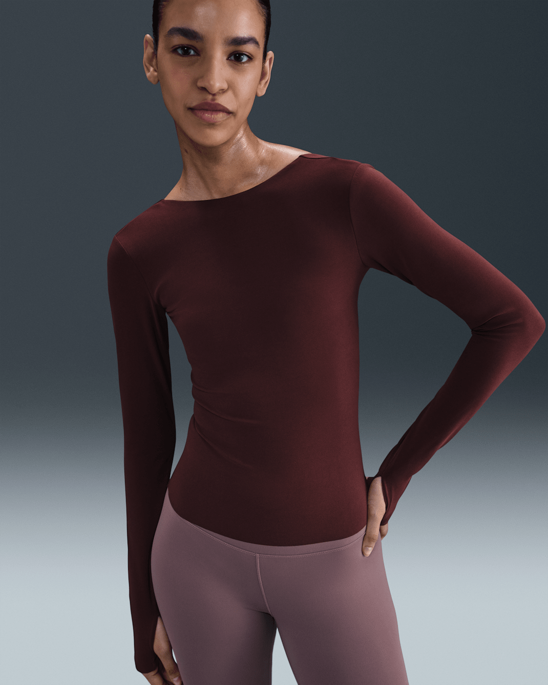 Nike Zenvy Dri-FIT damestop met lange mouwen - Burgundy Crush/Wit
