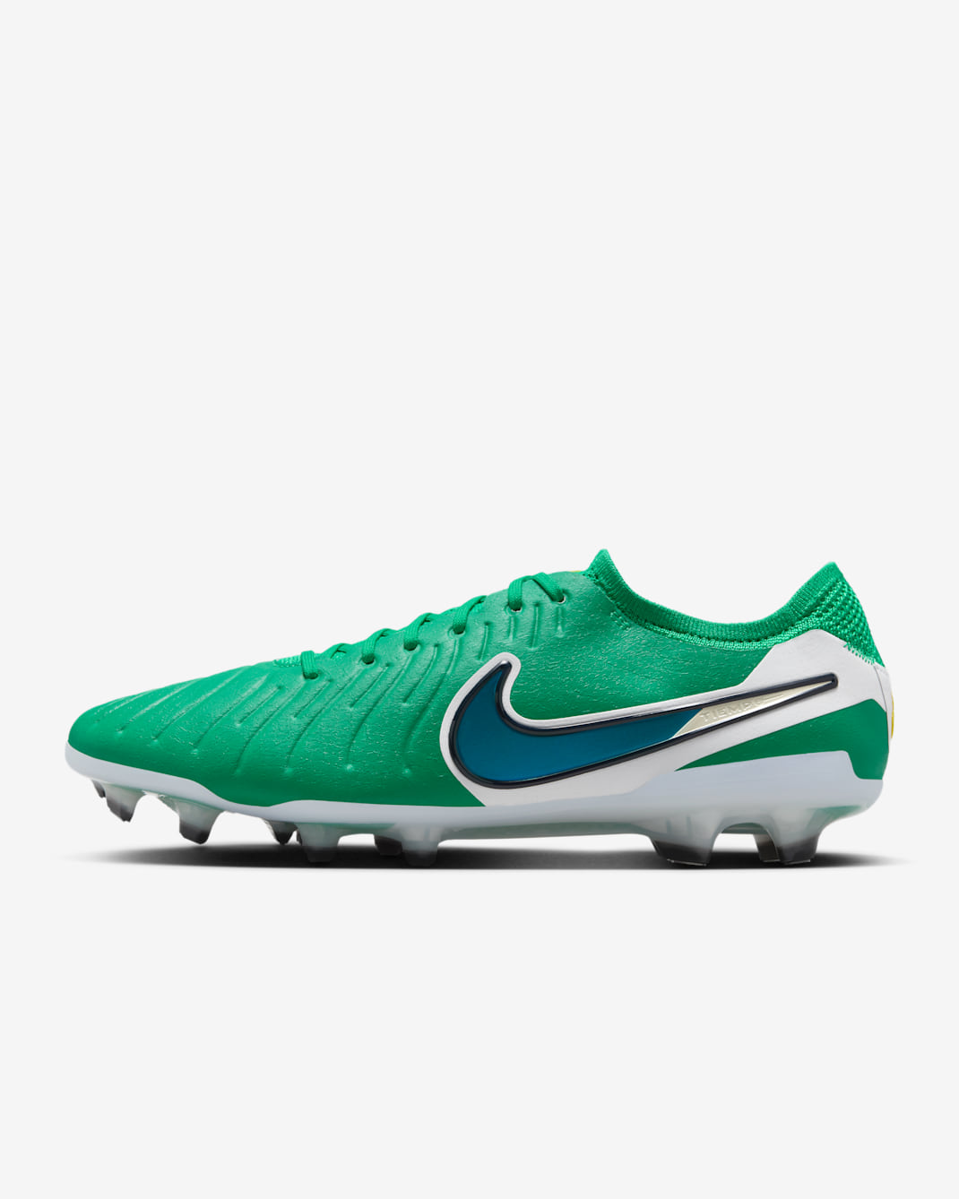 Tacos de fútbol de corte low para terreno firme Nike Tiempo Legend 10 Elite - Verde estadio/Obsidiana oscuro