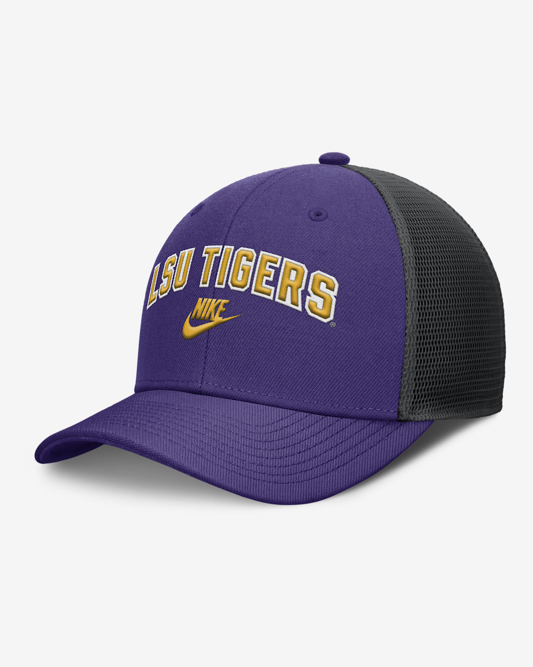LSU Legacy Arch Rise Men's Nike Dri-FIT College Trucker Adjustable Hat - Purple