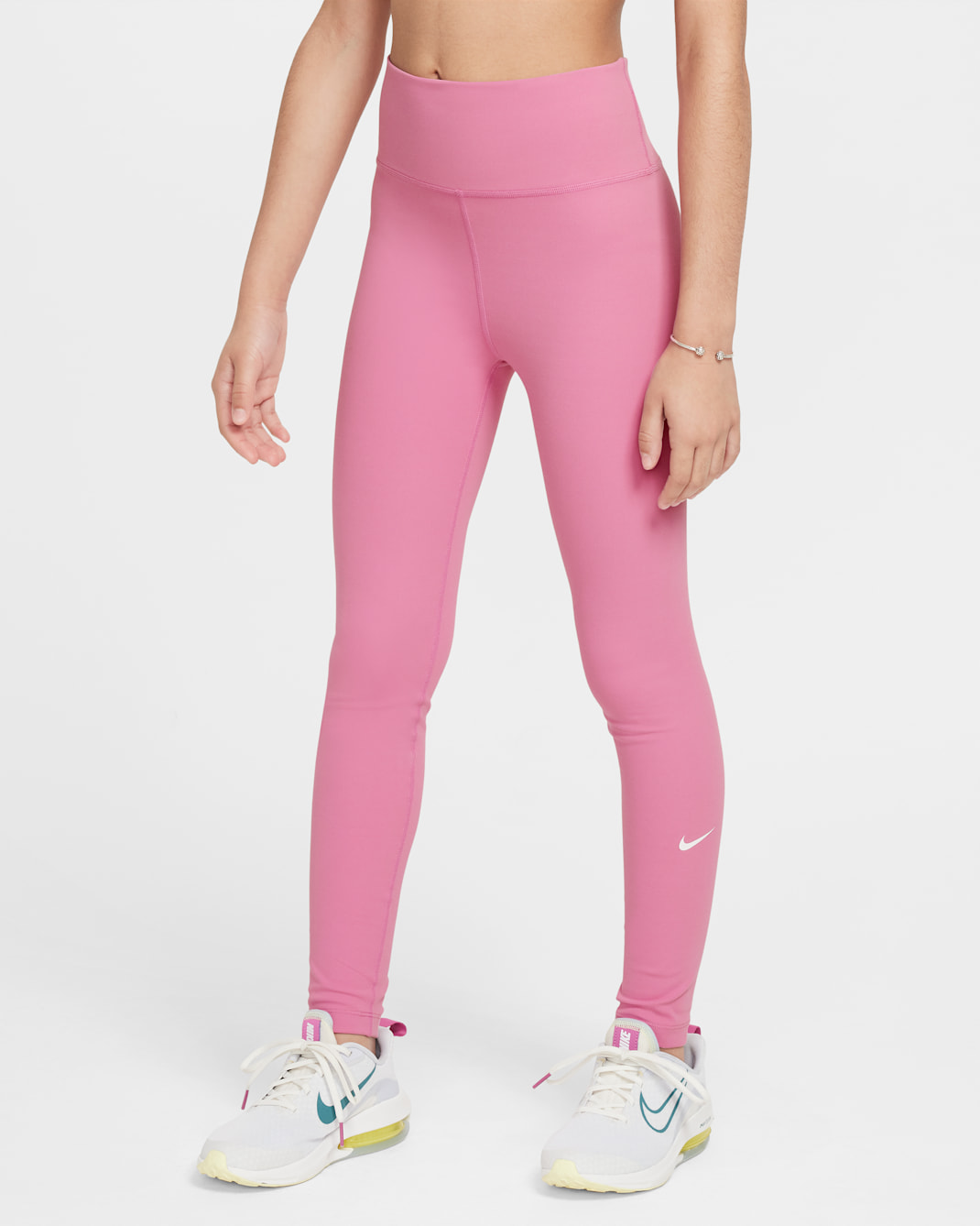 Nike One Big Kids' (Girls') Dri-FIT High-Waisted Leggings - Magic Flamingo/White