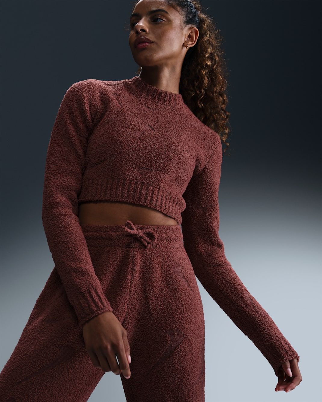 Nike Sportswear Phoenix Cozy Bouclé Women's Tight Long-Sleeve Knit Top - Red Sepia