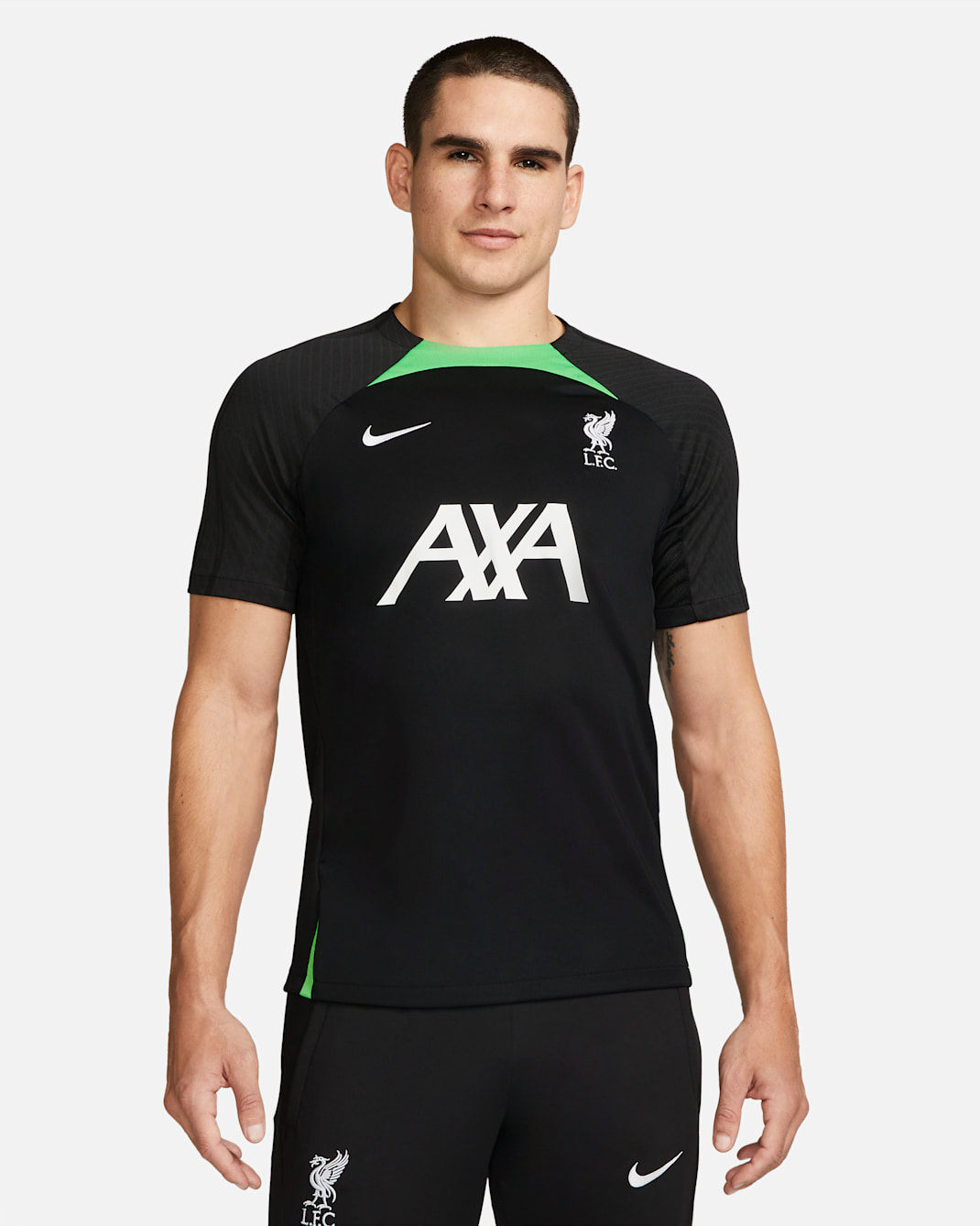 Liverpool FC Strike 男款 Nike Dri-FIT 針織足球上衣 - 黑色/Poison Green/白色