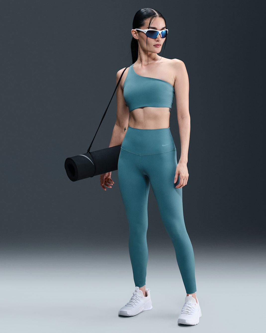 Nike Zenvy Rib Women's High-Waisted 7/8 Leggings - Smoky Blue/White