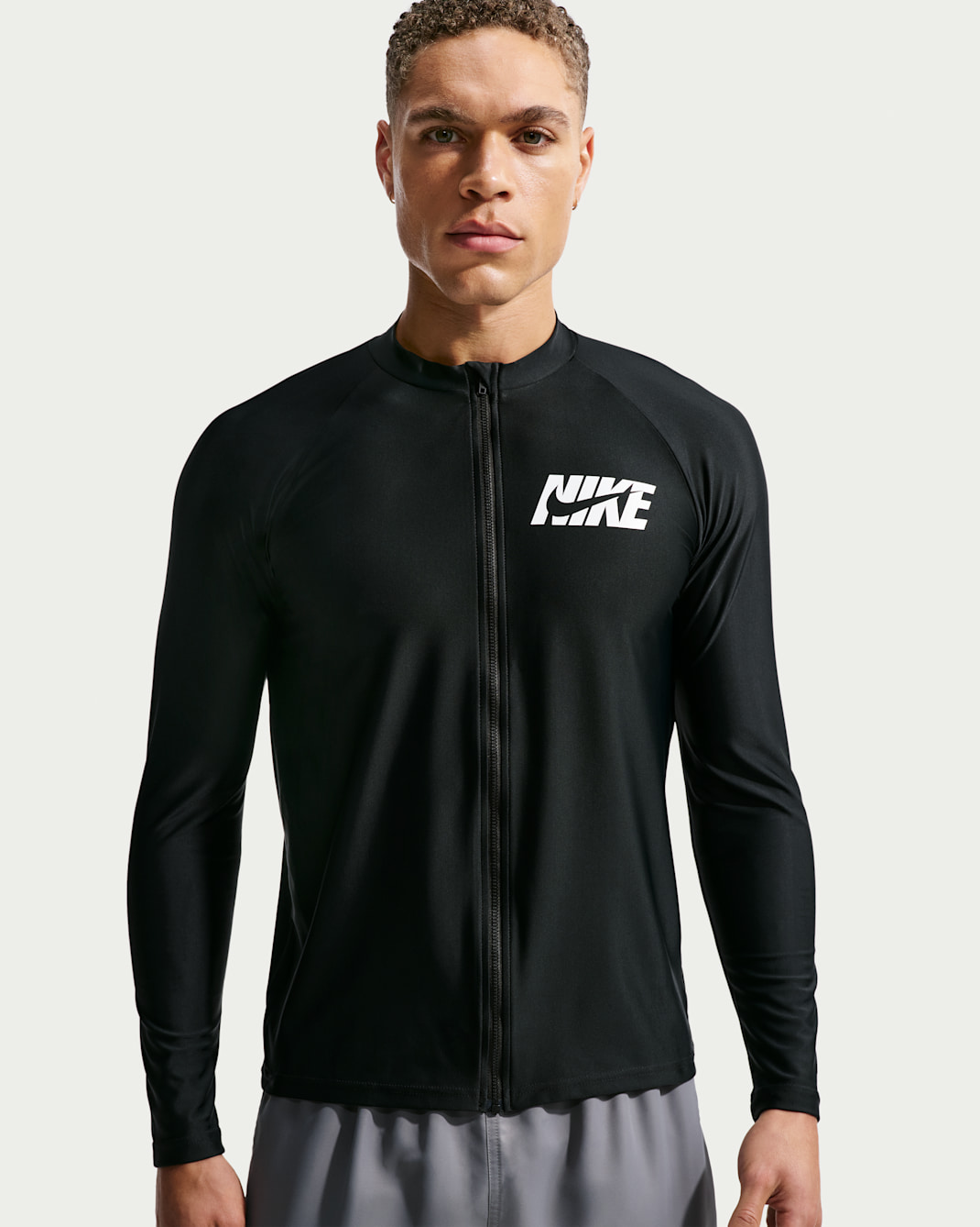 나이키 스윔 하이드로가드 남성 긴팔 지퍼 탑 - 블랙/화이트/쿨 그레이/화이트