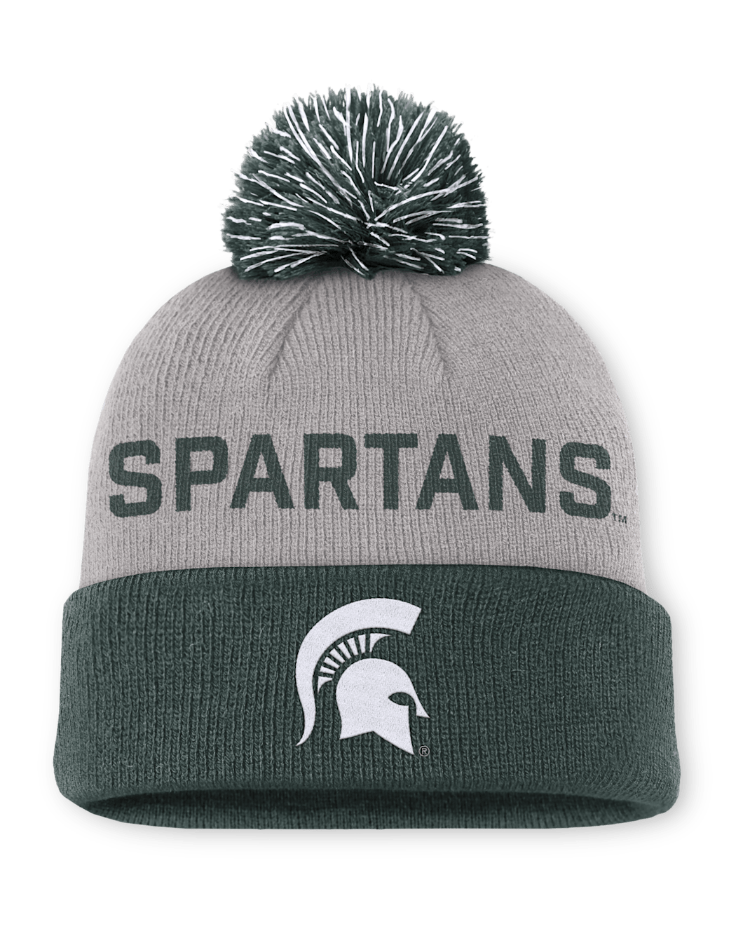 Michigan State Primetime Peak Men's Nike College Cuffed Pom Beanie - Grey